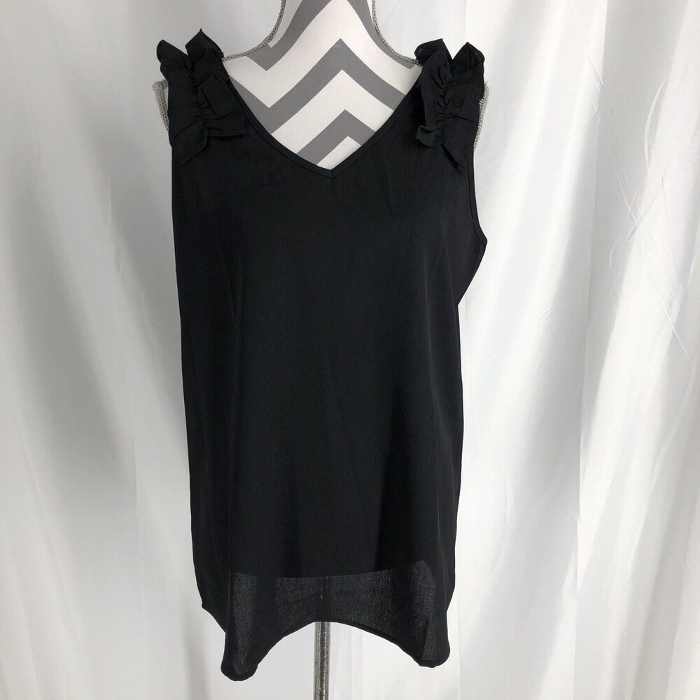 Lily Clothing Sleeveless V Neck Top With Ruffle Detail XL Black